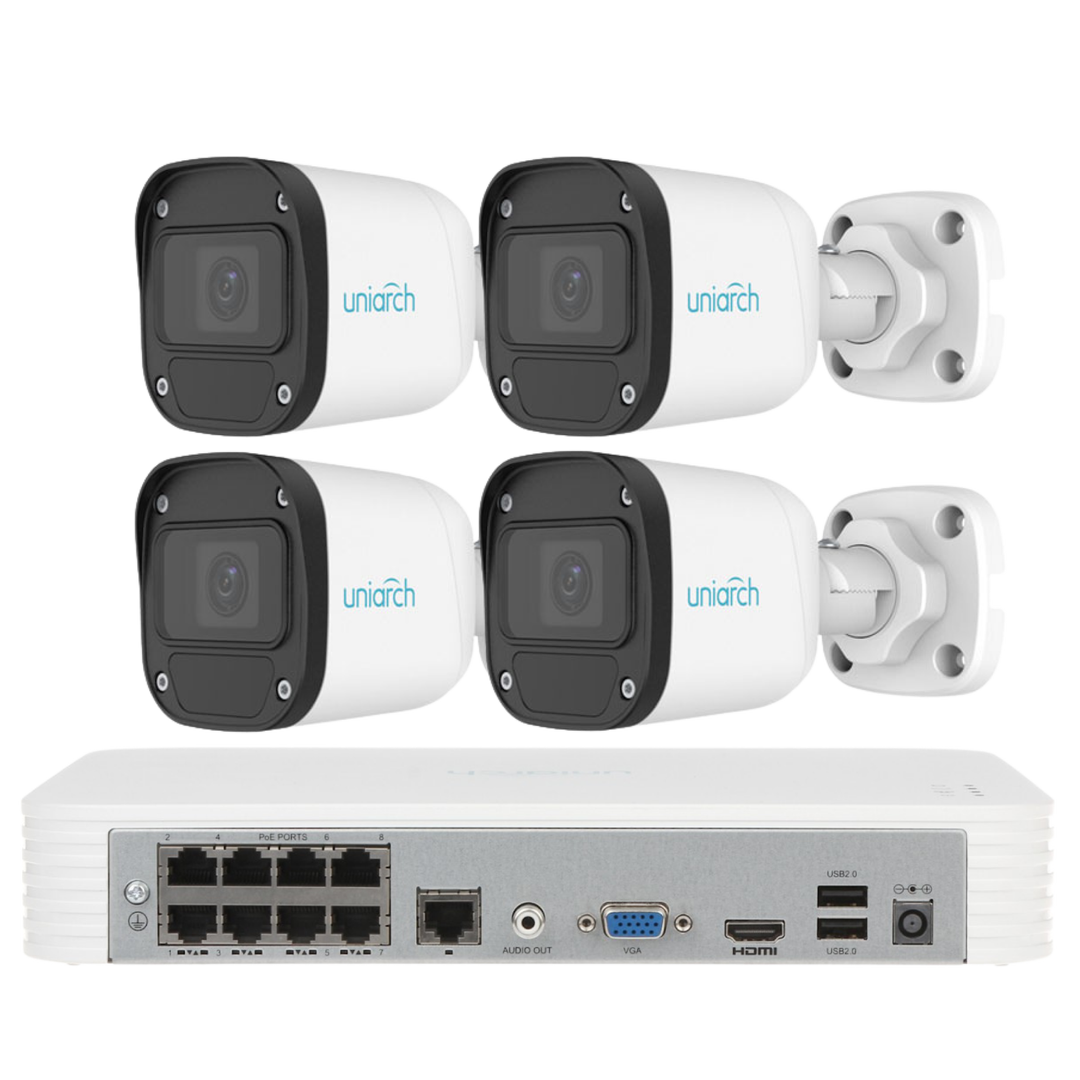 Kit Uniarch NVR 8 canali con 4 telecamere bullet e HDD 1 TB